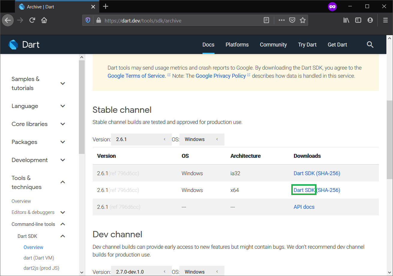 Download Dart SDK