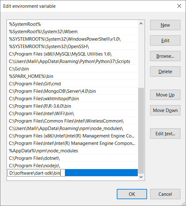 Dart SDK Bin - Environment Path Variable