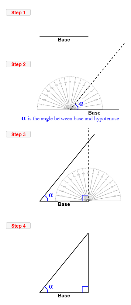 Steps to Draw Right Angle Triangle with Base and Angle