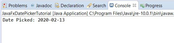 JavaFX DatePicker - Get Value - Output