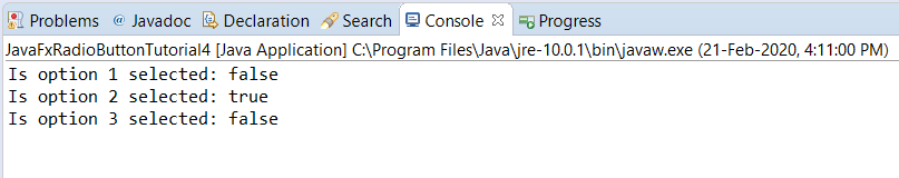 JavaFX - Check which radio button is Clicked - Console output