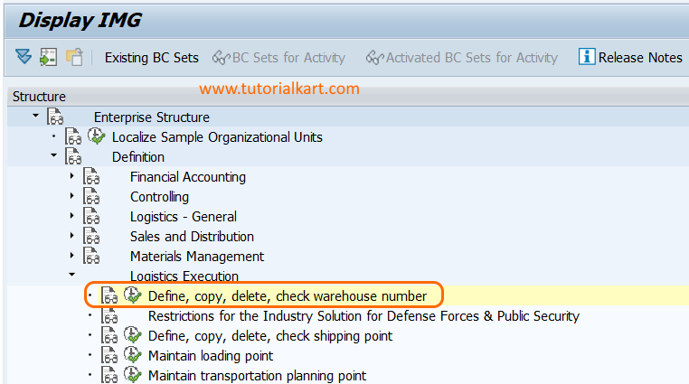 Define warehouse number in sap path