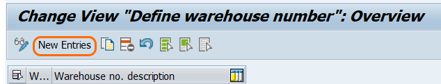 define warehouse number in SAP new entries