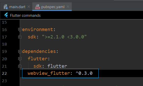 Flutter WebView dependency in pubspec.yaml