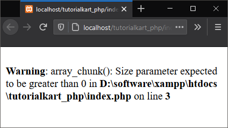 PHP array_chunk() - Warning: array_chunk(): Size parameter expected to be greater than 0
