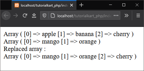 PHP array_replace() - Replace Values in Indexed Arrays