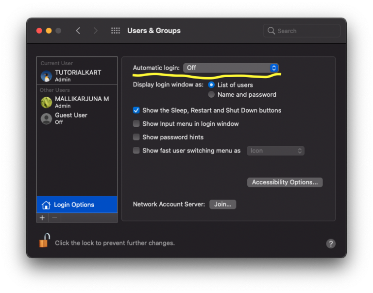 How to Automatically Login during Startup in Mac? - TutorialKart