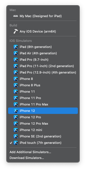 Select Simulator to run SwiftUI Project