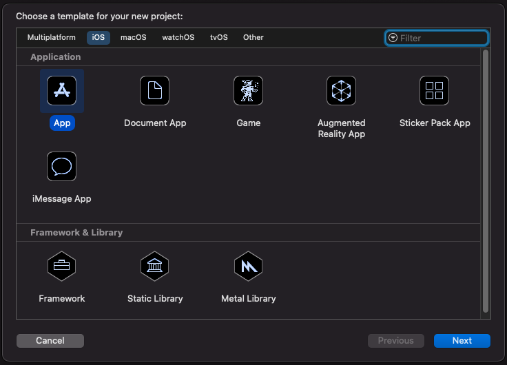 SwiftUI Project - Choose Template