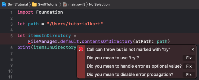 [Solved] Swift - Call can throw, but is not marked with 'try'