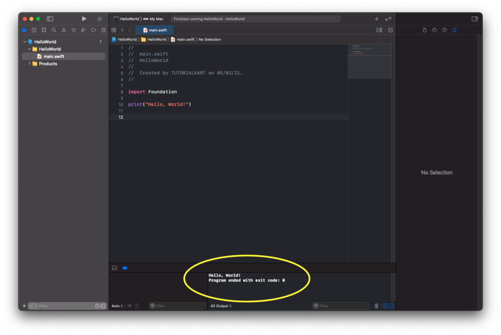 Swift Hello World Program - Output