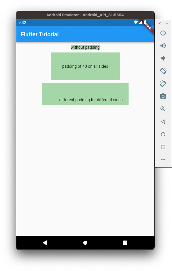 Flutter Container Padding - Android