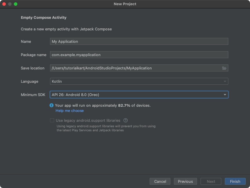 Create New Android Studio Project with Jetpack Console