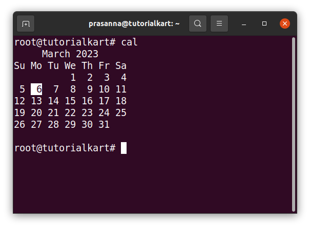 Linux - Display Calendar in Shell