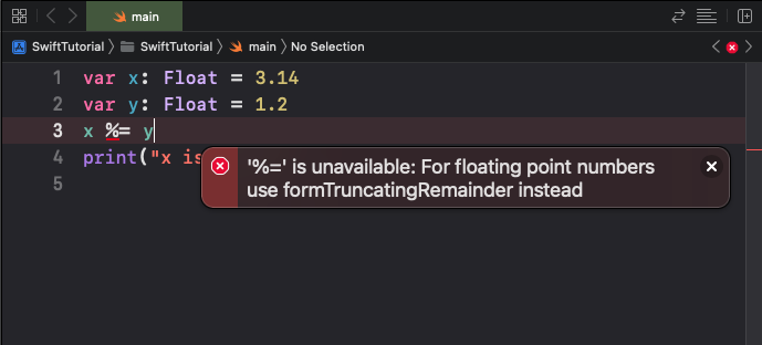 modulus assignment is unavailable: for floating point numbers