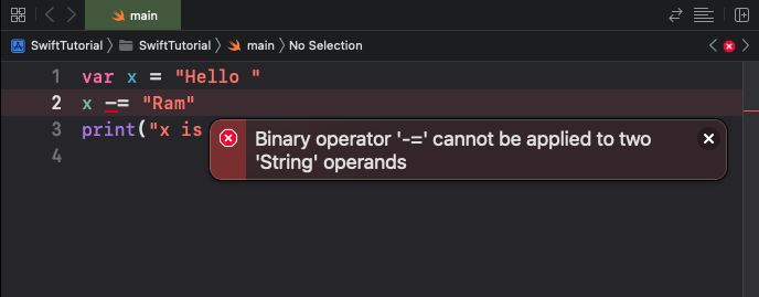 Binary operator -= cannot be applied to two string operands