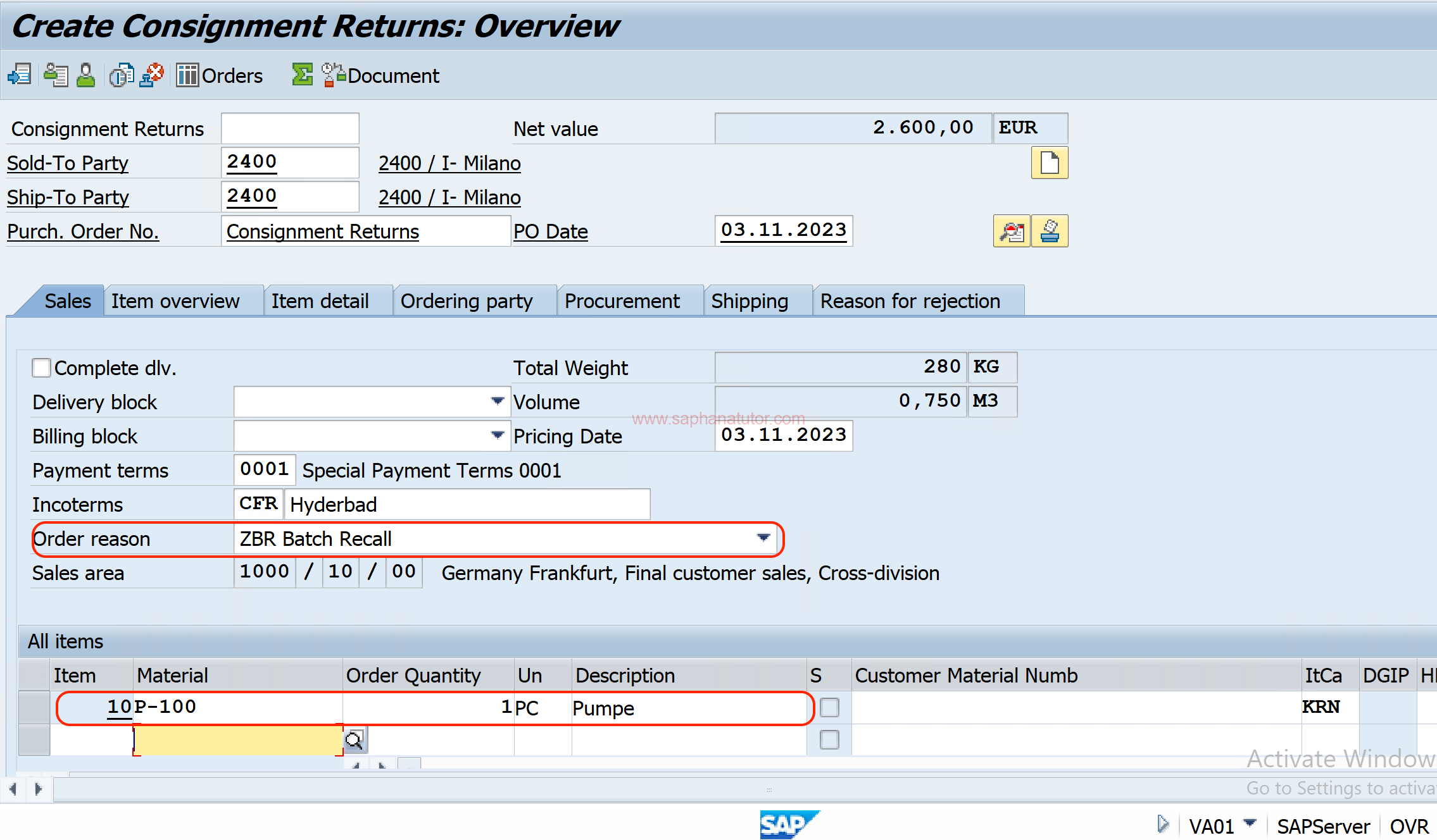 Understanding SAP SD Consignment Return (CONR)