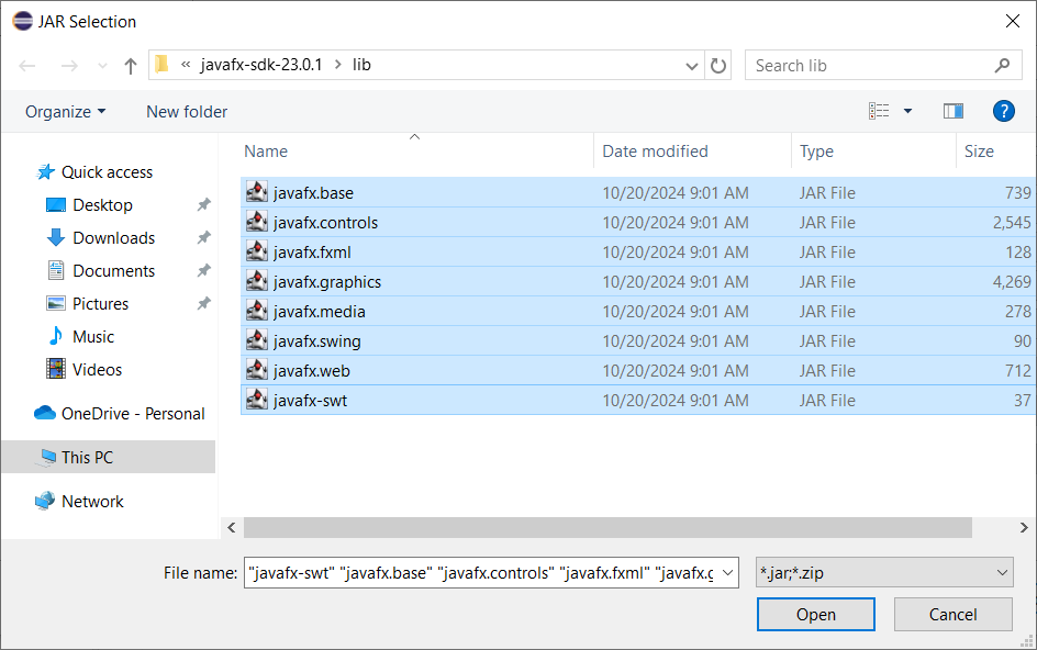 Add JavaFX SDK JARs