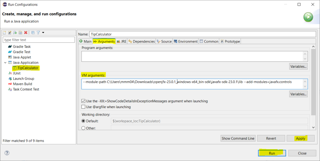 Running the JavaFX Tip Calculator Application
