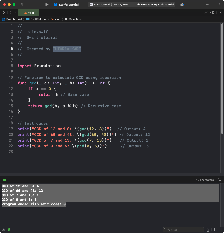 Swift - Find Greatest Common Divisor (GCD) using Recursion