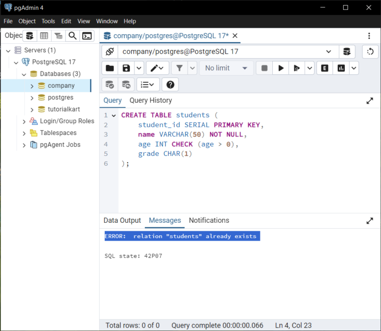 PostgreSQL - Create Table If Not Exists - Examples