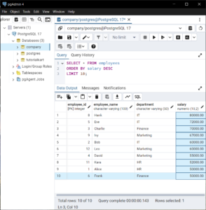 PostgreSQL - Select Top 10 Rows from Table