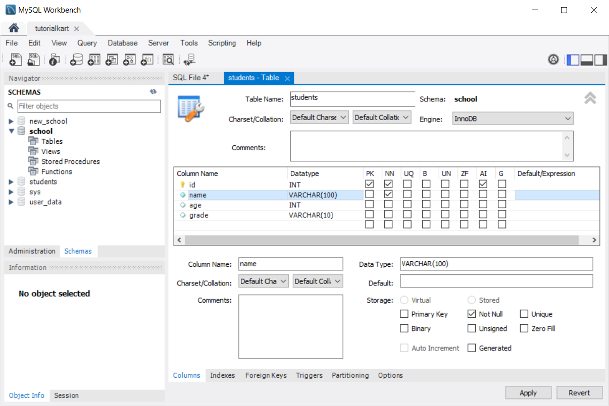 How to CREATE TABLE in MySQL Database