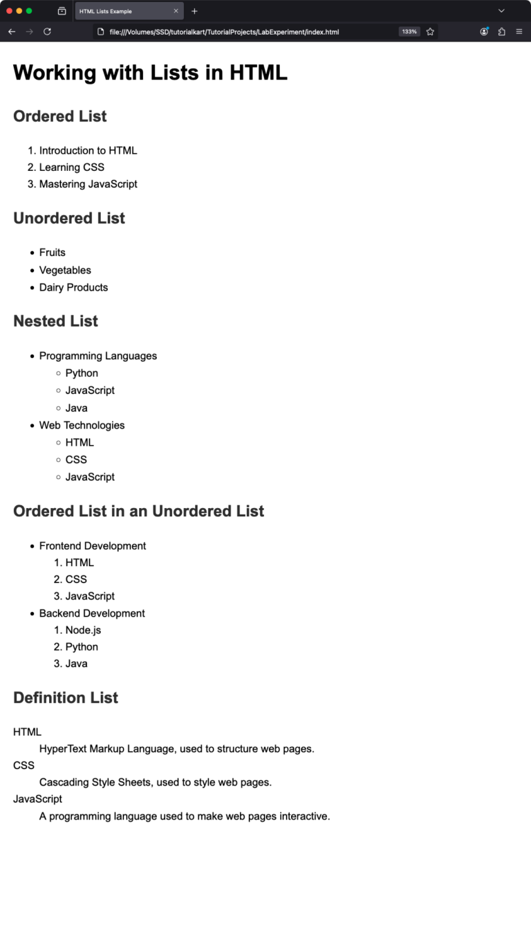 Lab Experiment: 1. Lists, Links, and Images