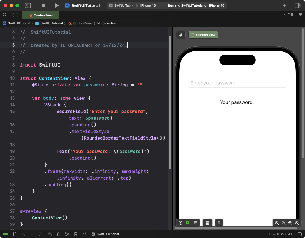 SwiftUI - SecureField - Basic Syntax, Examples [2]