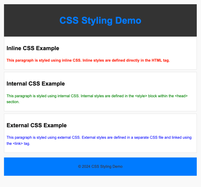 3. HTML 5 and Cascading Style Sheets, Types of CSS