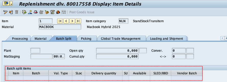 Perform Batch Split in Goods Issue in SAP