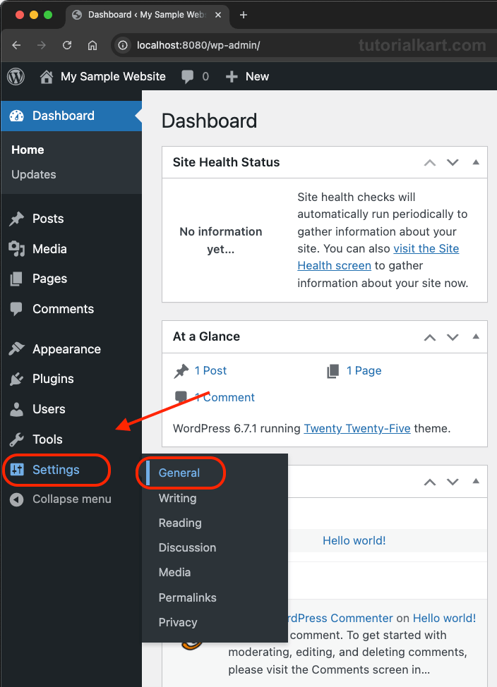 Access the General Settings