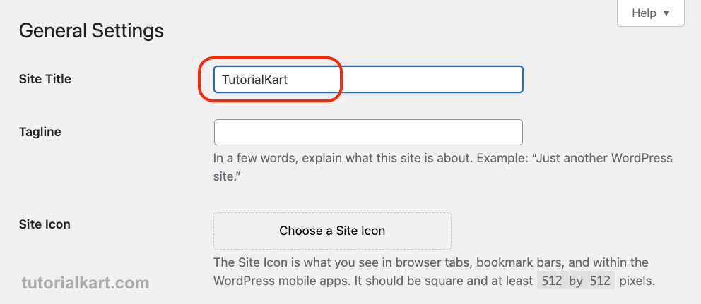 Update the Site Title in WordPress with TutorialKart