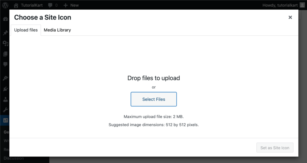 Wordpress Set Site Icon - Step - Choosing Site Icon