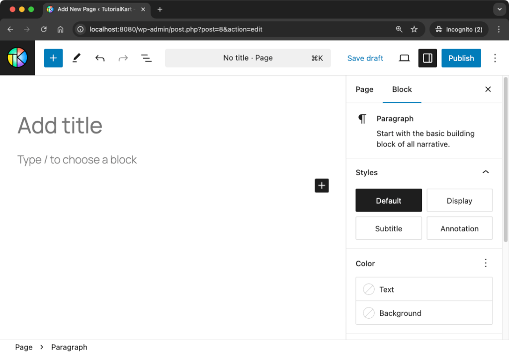 Create a Static Page - Set title and content