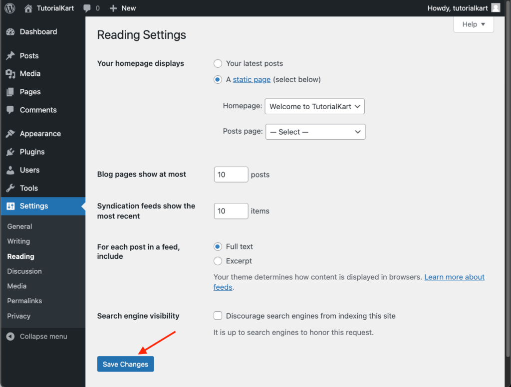 Save Your Changes to WordPress Settings