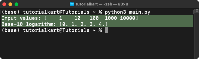 NumPy log10() - Base-10 Logarithm of Elements in Array