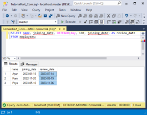 SQL DATEADD() Function