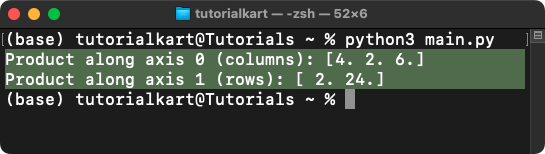 NumPy nanprod() - Product of Array Elements contains NaN