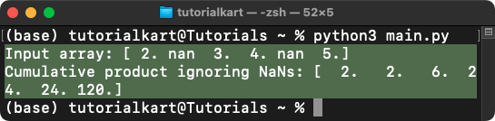 NumPy nancumprod() - Cumulative Product of Array