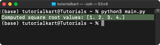 NumPy sqrt() - Square Root of Each Element in Array