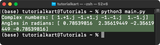 NumPy angle() - Find Phase of Complex Numbers in Array