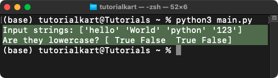 NumPy strings.islower() - Contains only Lowercase