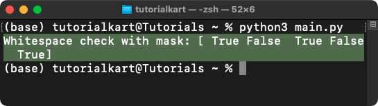 NumPy strings.isspace() - Check if Contains only Spaces
