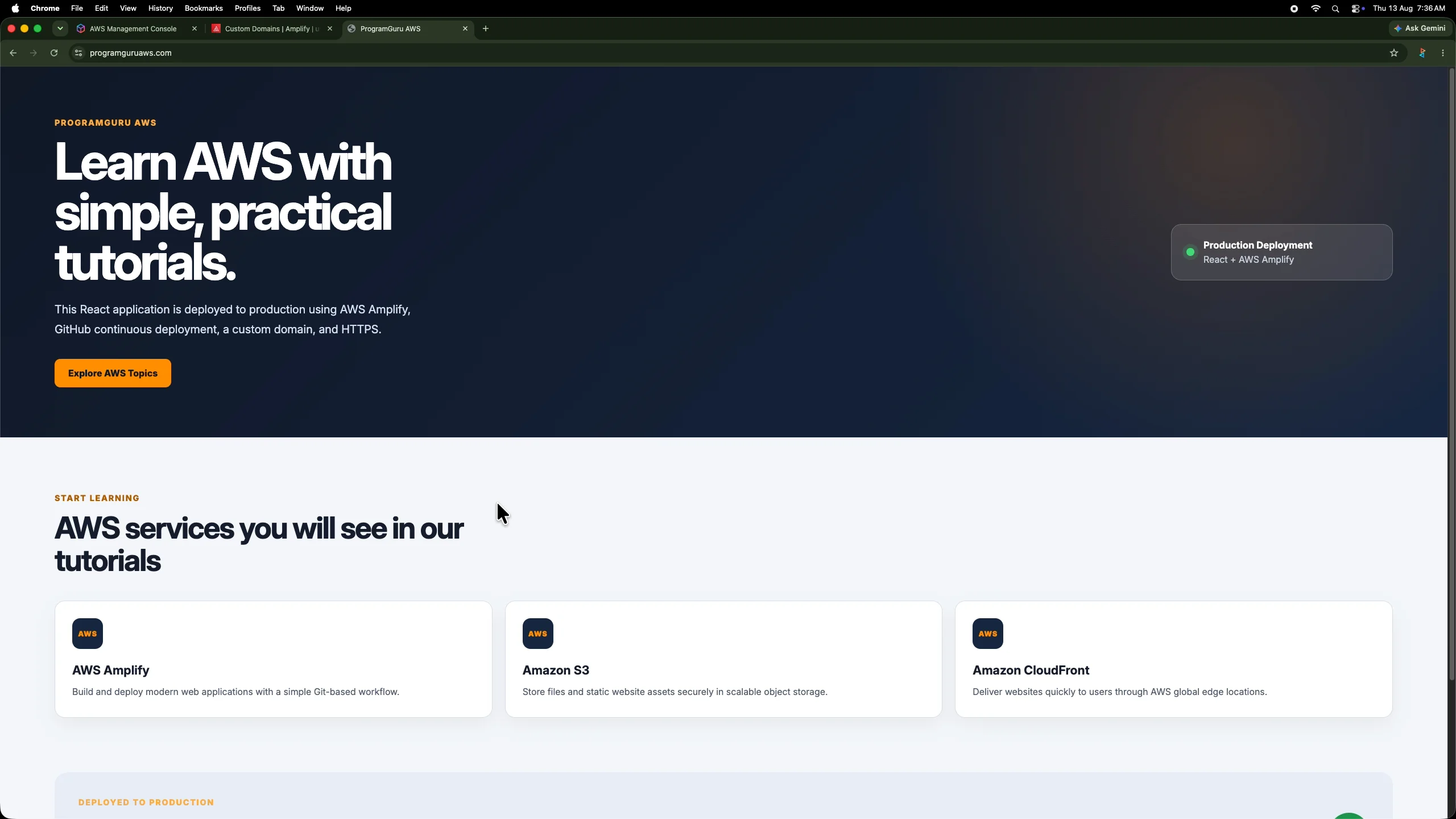 React application running in production at programguruaws.com