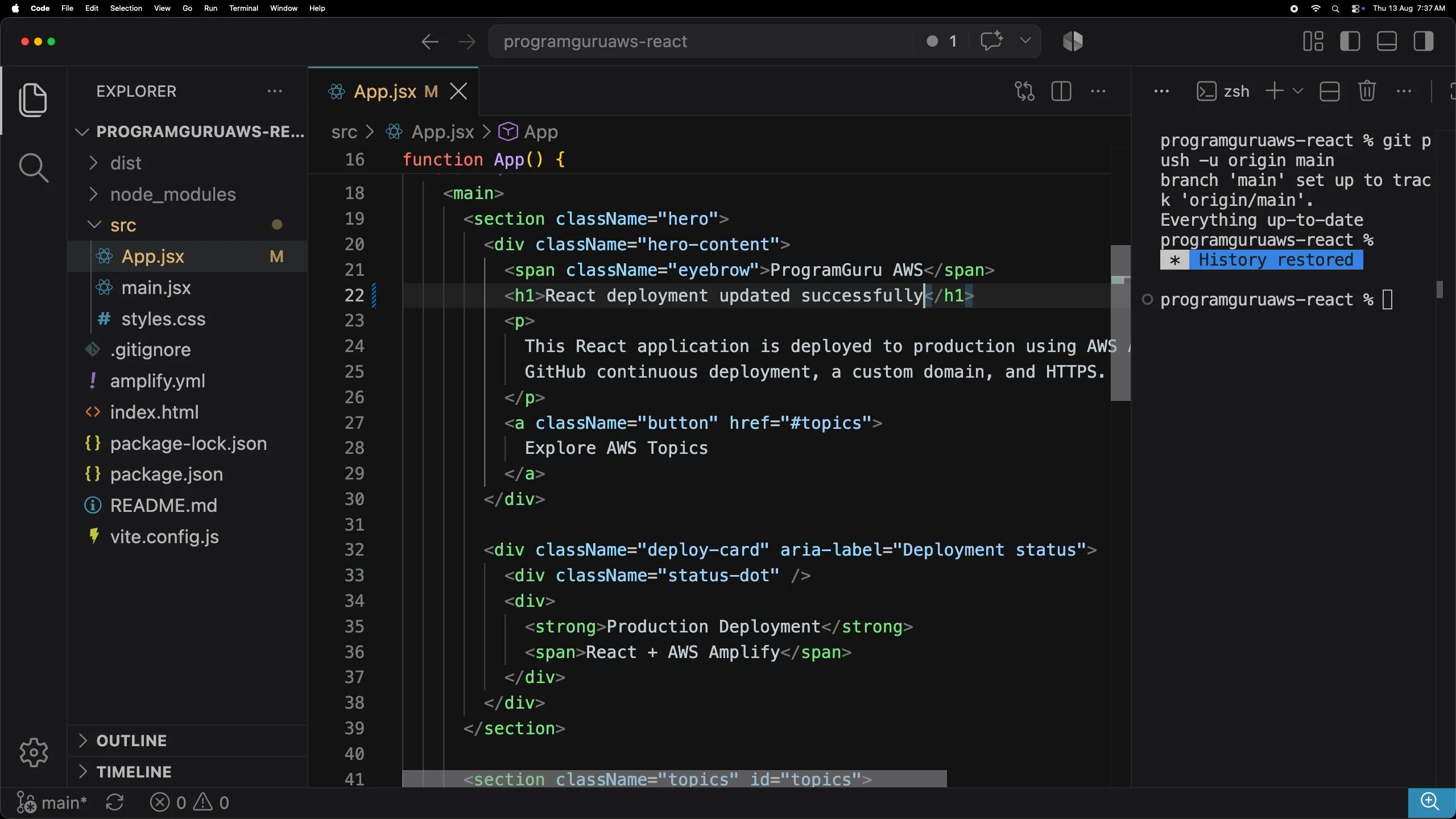 Updating the React application heading in App.jsx