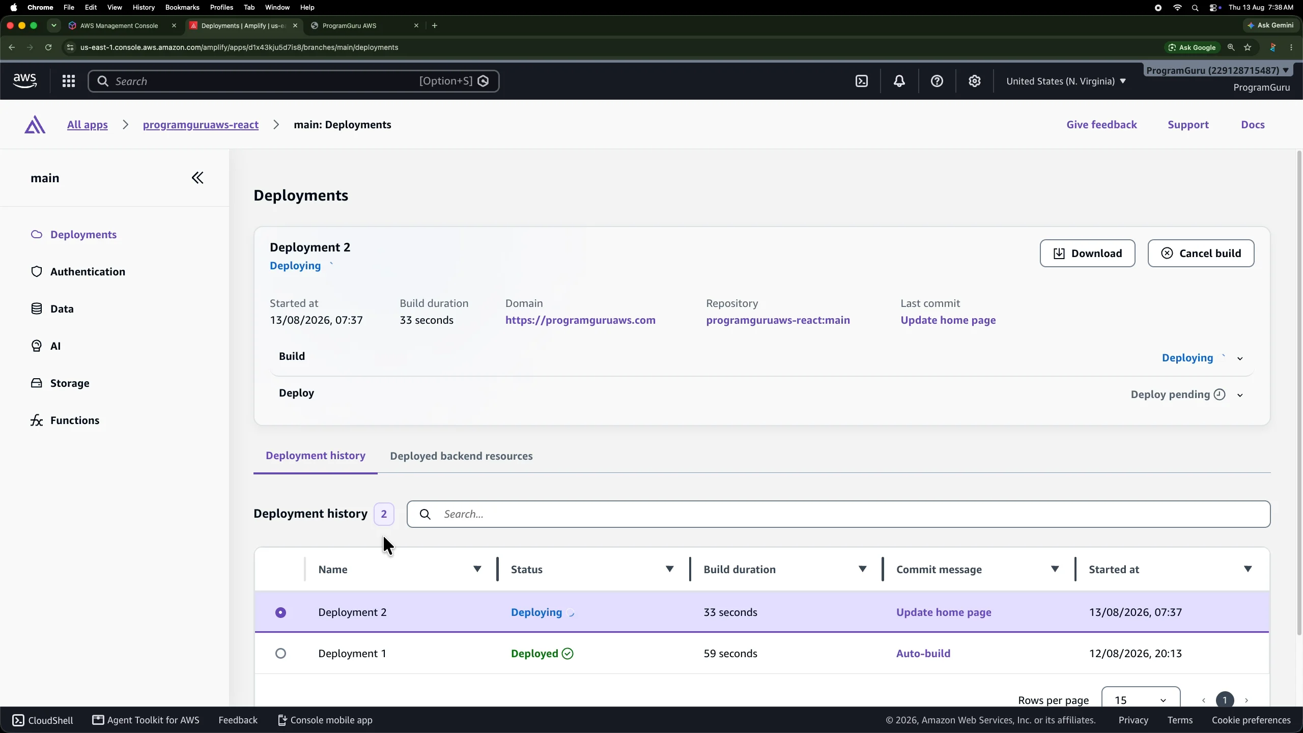 AWS Amplify automatically starting deployment 2 after a GitHub push