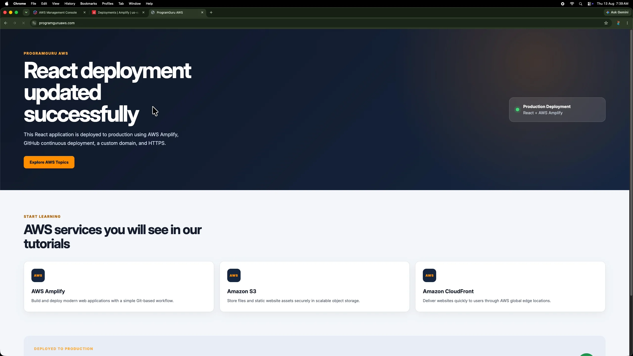 Updated React application visible in production after automatic AWS Amplify deployment