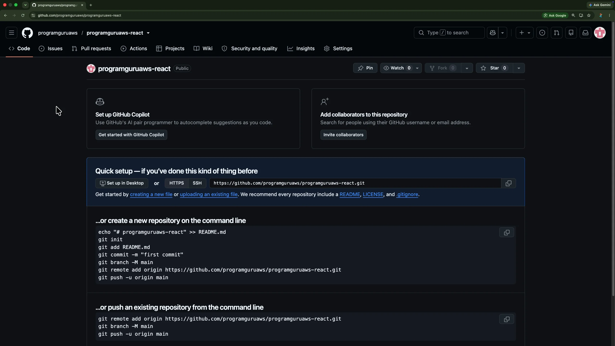 GitHub instructions for pushing an existing project to a new repository