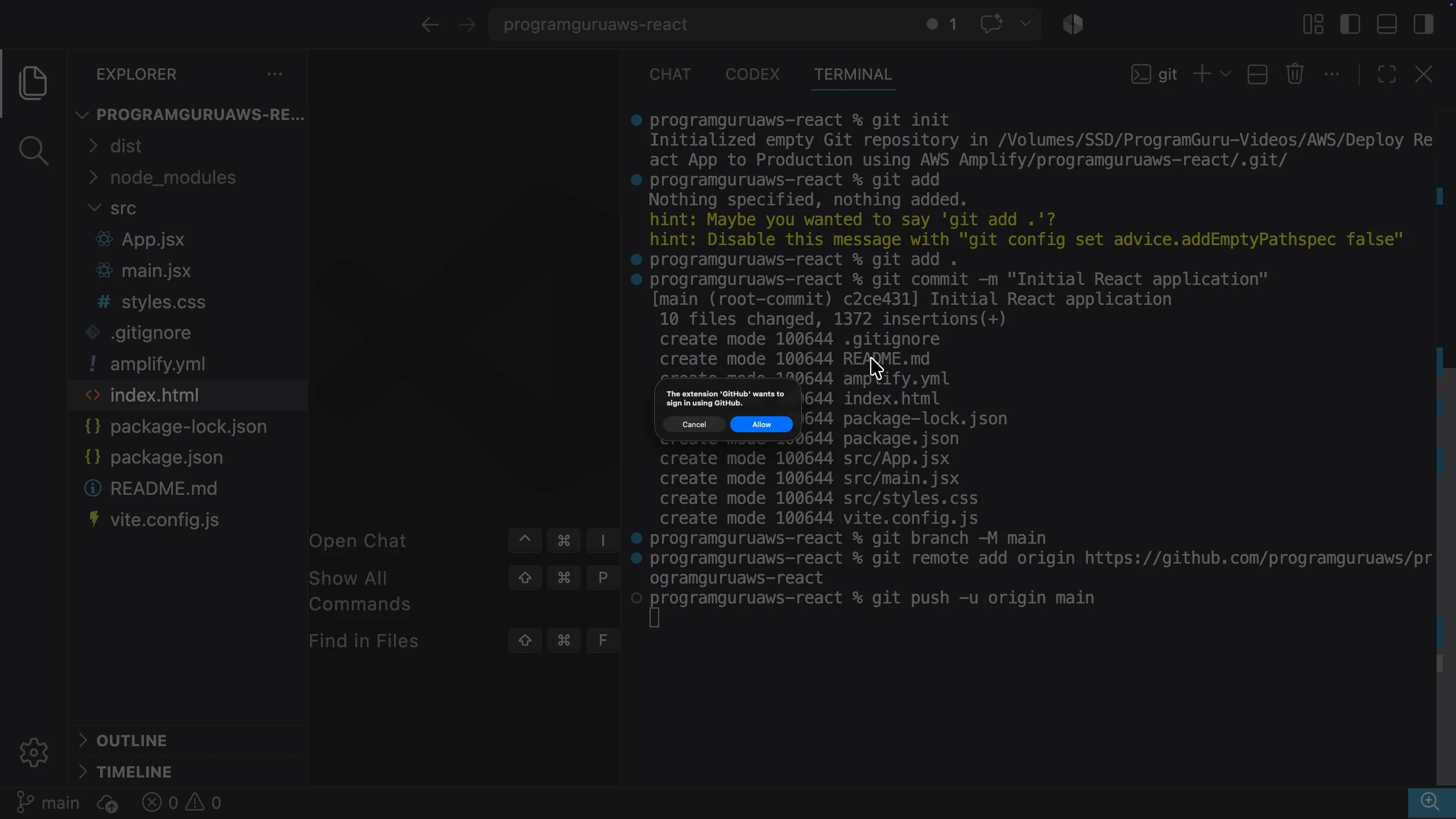 Visual Studio Code requesting permission to sign in using GitHub